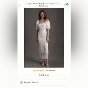 NWT! SOLD OUT ONLINE! Anthro BHLDN Saylor Keaton Puff-Sleeve Crochet Lace Dress